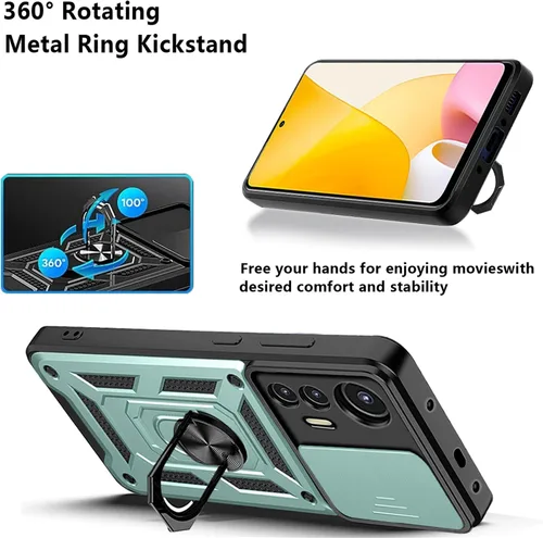 Miniatura 4 de Funda de teléfono para Xiaomi Redmi Note 12S con cubierta de cámara, protección resistente con cubierta de lente deslizante y anillo de dedo de 360°