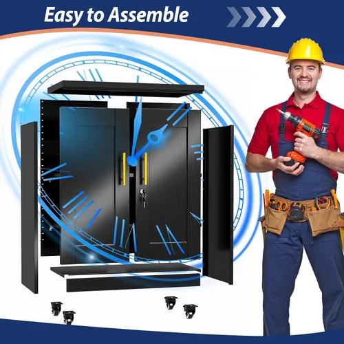 Miniatura 5 de PAOFIN Armario de almacenamiento de metal, archivadores de acero de 35 pulgadas de alto con puertas con cerradura y estantes ajustables, gabinete