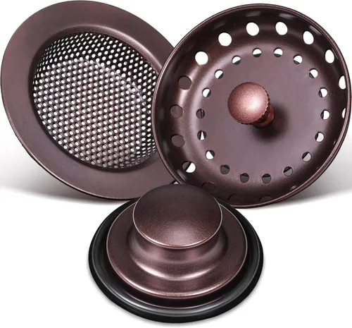 Mudder 3 piezas de colador y tapón de drenaje para fregadero de cocina, tapón de eliminación de basura de acero inoxidable con asa, filtro universal