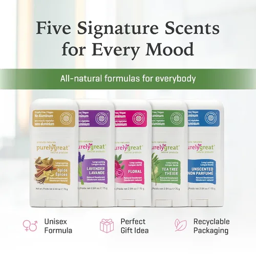 Miniatura 7 de Purelygreat Desodorante natural perfumado de árbol de té para mujeres y hombres, esencial para la higiene apta para viajes, desodorante limpio sin