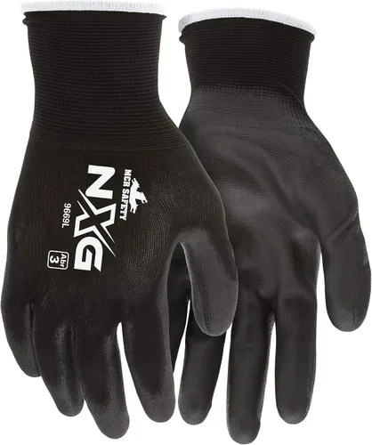 MCR Safety 9669L NXG Guantes de trabajo calibre 13, nailon negro, poliuretano (PU), 1 par