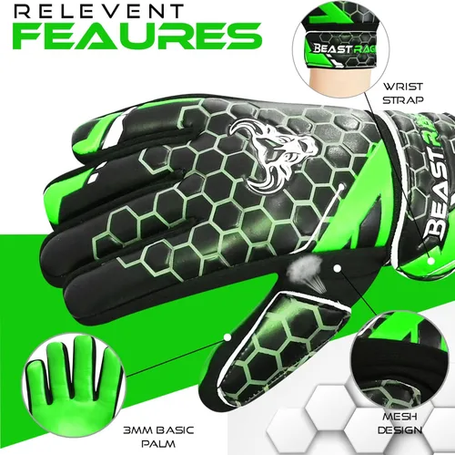 Miniatura 7 de BEAST RAGE Guantes de portero de fútbol para niños y jóvenes, guantes de portero de fútbol de 0.157 pulgadas (0.157 in) antideslizantes, palma