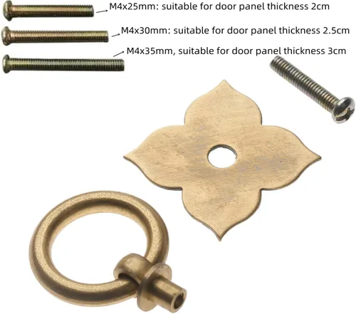 Miniatura 2 de dophee 1 anillo de puerta de latón para muebles de 1.89 x 1.69 pulgadas con tornillos, latón antiguo