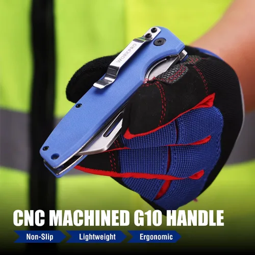 Miniatura 3 de WORKPRO Cúter, cuchillo de bolsillo plegable para electricista con filo liso de acero inoxidable para pelado de cables para electricistas