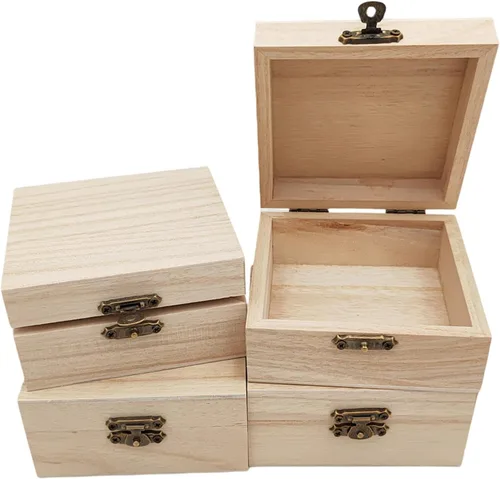 Miniatura 11 de Anktily Paquete de 4 cajas de madera sin terminar, 6 x 4 x 2 pulgadas, caja rústica de madera pequeña con cierre de bloqueo, caja organizadora