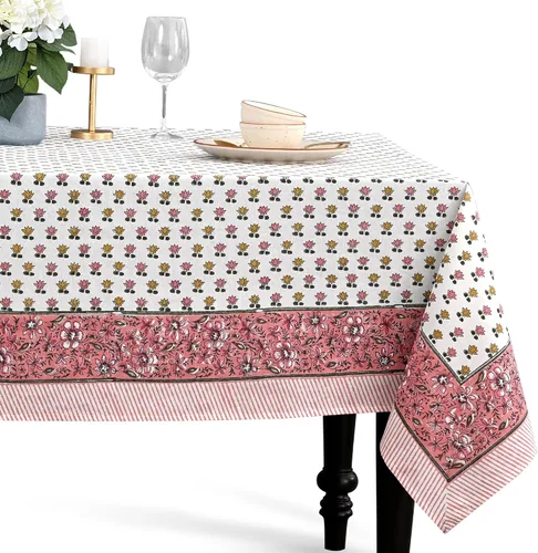 Miniatura 30 de CPC - Mantel cuadrado 100% algodón, 60 x 60 pulgadas, estampado de bloques indios, mantel para bodas, primavera/verano, barbacoa, verde ágata