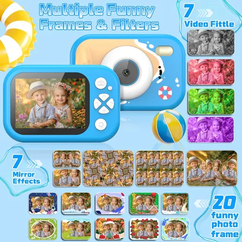 Miniatura 4 de Cámara para niños impermeable, cámara submarina IP68 para niños de 3 a 12 años, cámara digital HD para niños con grabación de video de 1080P
