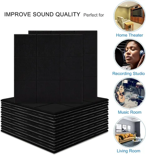 Miniatura 4 de BXI Absorbedor de sonido, paquete de 16 paneles autoadhesivos de absorción acústica de 12 x 12 x 0.4 pulgadas, paneles de absorción de sonido