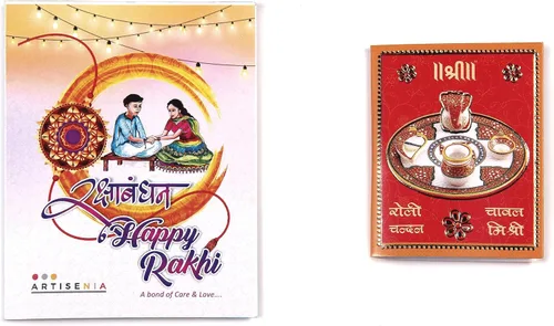 Miniatura 4 de Rakhi para hermano Juego de 2 Rakhi Tarjeta de felicitación Raksha Bandhan Roli Chawal Tika - Raksha bandhan Bro Rakhi para hermano diseñador