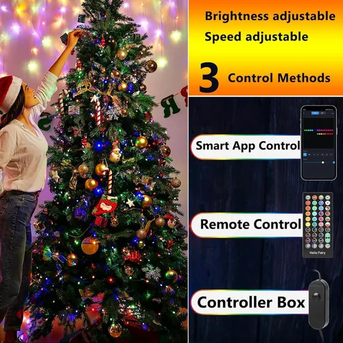 Miniatura 5 de iBaycon - Luces de Navidad Inteligentes que Cambian de Color, 66 pies, 200 luces LED RGB, luces de árbol de Navidad con control remoto y aplicación