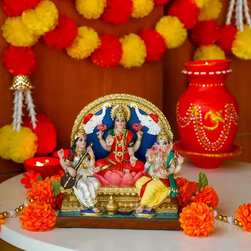 Miniatura 5 de alikiki Lakshmi Ganesha Saraswati Estatua de 6.3 pulgadas de alto, figura de ídolo indio Laxmi Ganesh, artículo hindú para oficina en casa, templo