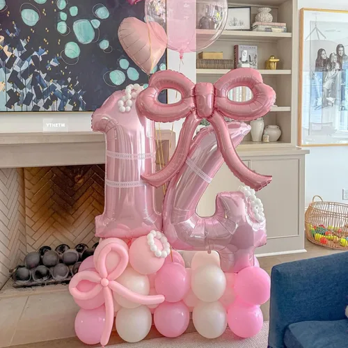 Miniatura 3 de 4 piezas de globos de moño rosa, decoración de fiesta de moño para mujeres, globos de cumpleaños rosa para mujeres, globo gigante de papel