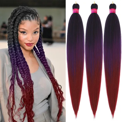 Miniatura 15 de Cabello trenzado preestirado, cabello trenzado degradado de 28 pulgadas, paquete de 8 extensiones de cabello trenzado de mezcla de colores sedosos