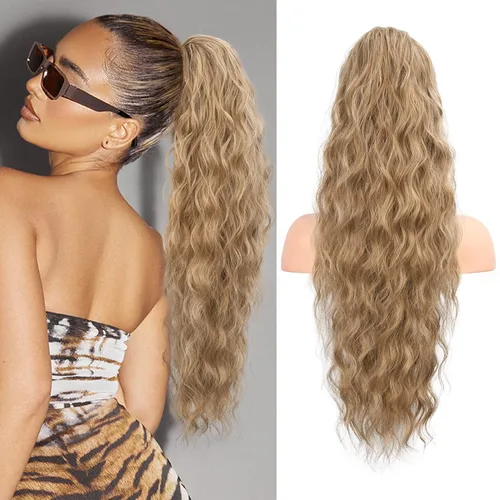 Miniatura 22 de FLUFYMOOZ Extensión de Cola de Caballo, Extensiones de Cabello de Cola de Caballo con Cordón de 26 Pulgadas para Mujeres, Postizo de Cabello