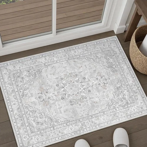 Miniatura 27 de PureCozy Alfombra de área beige de 2 x 3 pulgadas, lavable, vintage, pequeña, para entrada, cocina, suave, retro, floral, de pelo bajo, tapete