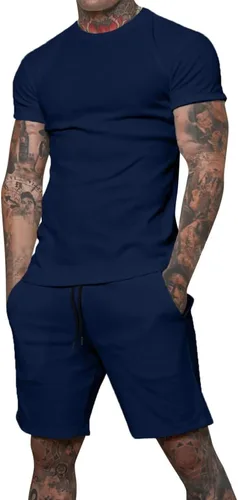 Miniatura 9 de Uni Clau Conjunto corto de 2 piezas para hombre, conjunto de camisa y pantalones cortos de verano a la moda