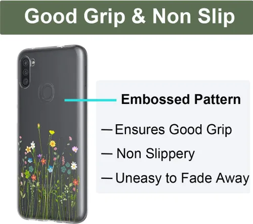Miniatura 3 de Unov Funda diseñada para Galaxy A11, funda transparente para teléfono con [patrón antideslizante en relieve], protección delgada a prueba de golpes
