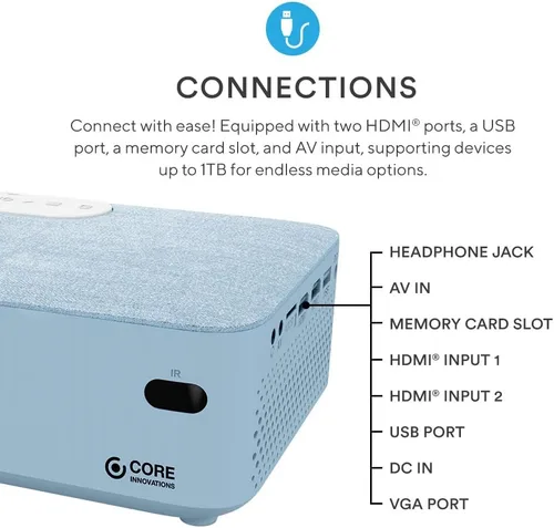 Miniatura 2 de Paquete de cine en casa con proyector, pantalla de 120 pulgadas y dos mini altavoces instantáneos inalámbricos Bluetooth de conducción ósea, azul