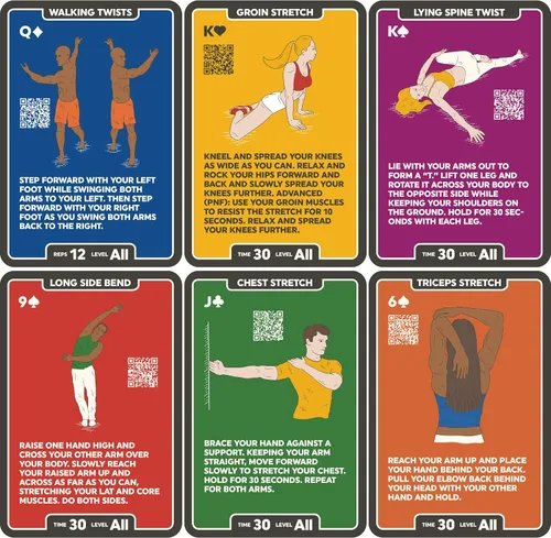 Miniatura 3 de Stack 52 Tarjetas de ejercicios de flexibilidad. Aprende estiramientos estáticos y dinámicos. Instrucciones de video incluidas. Perfecto