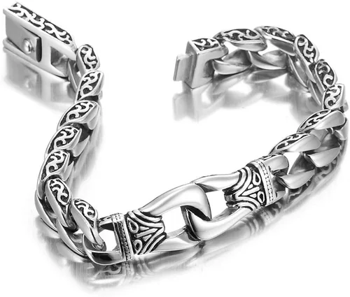 Miniatura 7 de URBAN JEWELRY Amazing Stainless Steel Men's link Bracelet Silver Black 9 Inch with Necklace Option 21 inch (With Branded Gift Box)