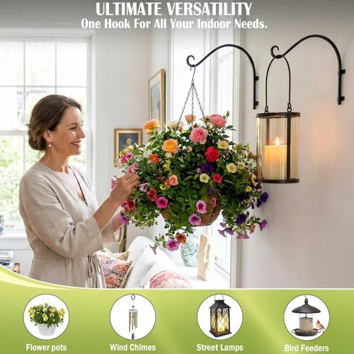 Miniatura 7 de Lifyzoon Soporte para plantas colgantes de alta resistencia: capacidad de peso de 50 libras, ganchos de metal negro para exteriores, ganchos