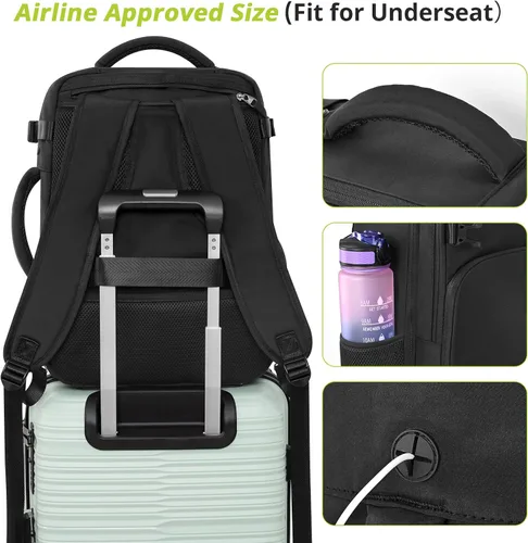 Miniatura 69 de Mochila de Viaje Snoffic para Mujer, Negro, 17 pulg.