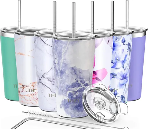 Miniatura 18 de THILY - Taza de viaje con aislamiento al vacío de acero inoxidable de 26 onzas, taza de café con 2 tapas y pajitas, a prueba de salpicaduras