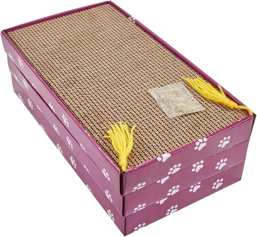 Miniatura 8 de PEEKAB Rascador de cartón reversible para gatos, almohadilla para rascar para gatos, cartón corrugado, incluye hierba gatera
