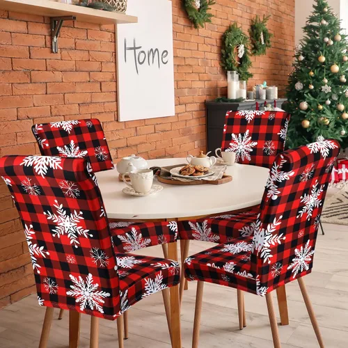 Miniatura 3 de Preboun 6 piezas de fundas para sillas de Navidad, protectores elásticos estampados para respaldo de silla, fundas para sillas de comedor, fundas