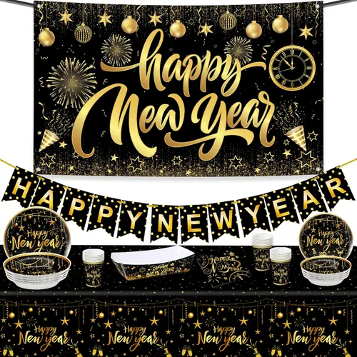 Miniatura 8 de KatchOn, Juego enorme de decoraciones de mesa de Año Nuevo, paquete de 117 Suministros de fiesta de Feliz Año Nuevo 2026 Cartel de Feliz Año