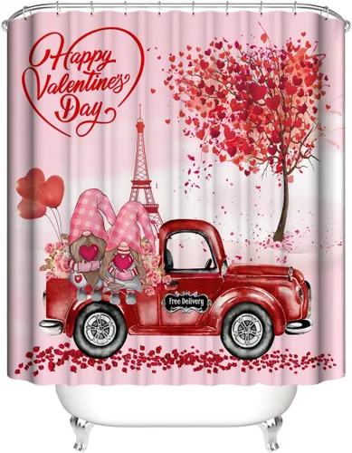 Miniatura 3 de Lover - Juego de cortinas de ducha impermeables para baño, boda, feliz día de San Valentín, gnomos en bicicleta, cortina de ducha de tela de torre