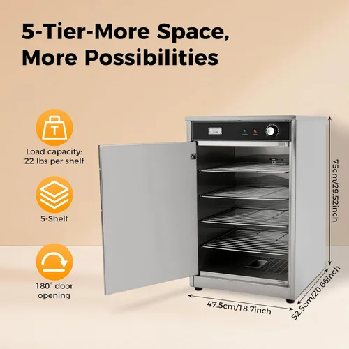Miniatura 2 de Calentador de alimentos de caja caliente, horno eléctrico de calentamiento comercial de 5 estantes, armario de sujeción con calefacción de encimera