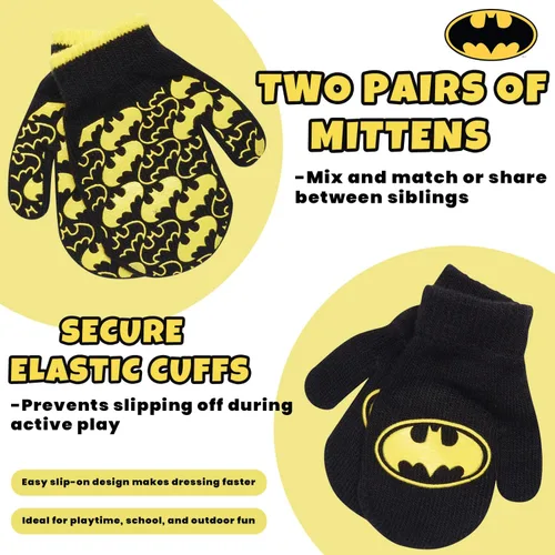 Miniatura 11 de DC Comics Conjunto de 2 pares de guantes o manoplas de invierno de Batman para niños (niños pequeños)