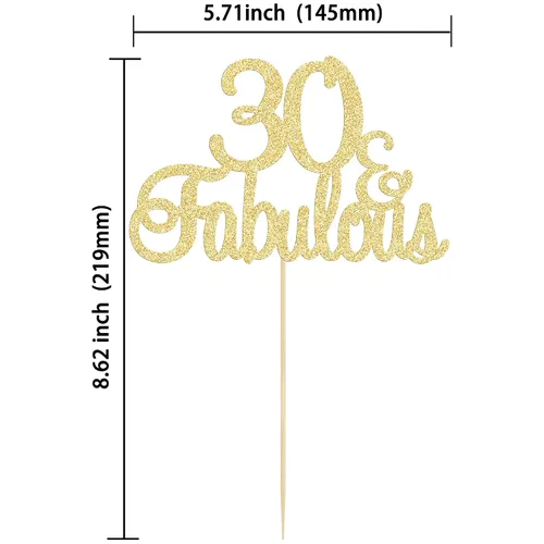 Miniatura 2 de Gyufise 1 decoración de 30 con purpurina dorada y fabulosos adornos para tartas de 30 años y fabulosos adornos para tartas de cumpleaños de 30 años