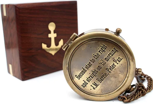 Miniatura 7 de Second Star to the Right and Straight on Till Morning- Brass Engraved Compass with Wooden Case – Inspirational Birthday, Confirmation, and Baptism