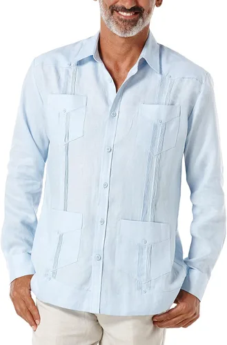 Miniatura 12 de Cubavera Camisa Guayabera de manga larga con cuatro bolsillos para hombre, 100 % de lino, detalle de pinzas, ajuste relajado