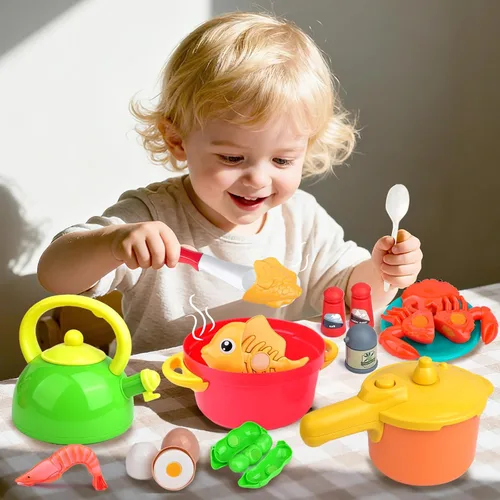 Miniatura 5 de Juego de cocina para niños, 66 juguetes de cocina para niños pequeños con ollas y sartenes, alimentos, utensilios, utensilios de cocina, juego