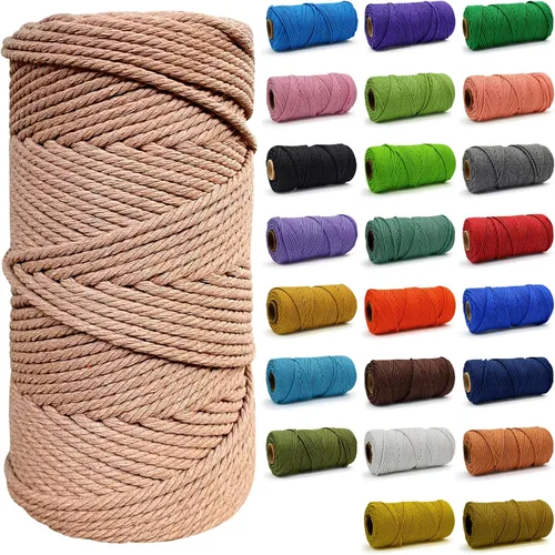 Miniatura 59 de Cuerda de Algodón 8mm x 20 Yardas - Cuerda de Macramé Natural Sin Blanquear - Cuerda de Algodón Trenzada de 3 Hilos para Colgar en la Pared, Blanco