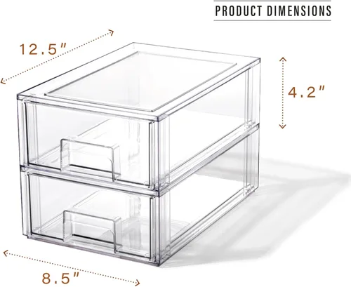 Miniatura 2 de BINO Cajones de almacenamiento apilables, pequeños, paquete de 2, transparentes The Crate Collection Contenedores de almacenamiento con cajones