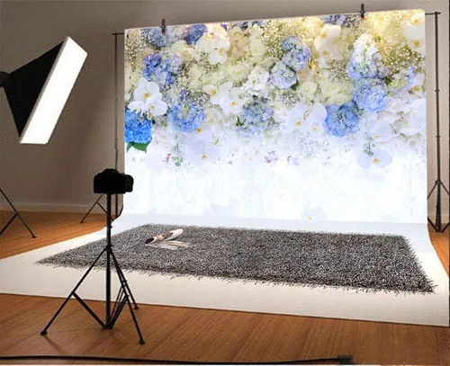 Miniatura 2 de AOFOTO Hermoso fondo de flores blancas y azules de 5 x 3 pies para fotografía de boda, damas, fiesta de té, niñas, amantes de los retratos, telón