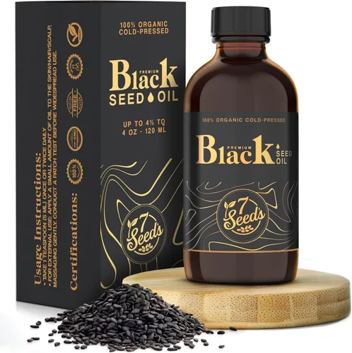 7 Seeds Aceite de semilla negra prensado en frío, 4.1 fl oz de líquido Nigella Sativa prensado en frío para apoyo inmunológico, articulaciones,