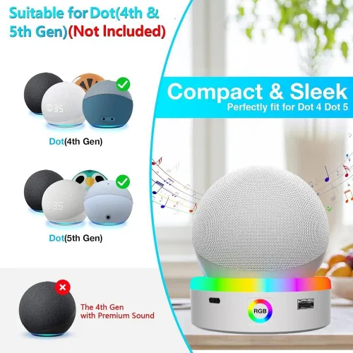 Miniatura 5 de Estación de carga para Echo Dot 4ª 5ª generación, 4 modos de control táctil sincronización de música RGB LED luz multicolor, soporte de escritorio