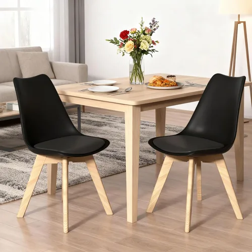 Miniatura 3 de Juego de 4 sillas de comedor, sillas de cocina y comedor de mediados de siglo con patas de madera y cojín, juego de sillas de comedor de cuero
