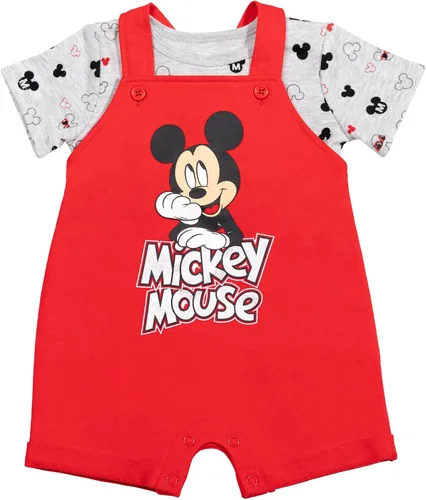 Miniatura 23 de Disney Conjunto de 3 piezas de overoles cortos de rizo francés para bebé, camiseta y sombrero, tallas de recién nacido a bebé (0-24 meses)