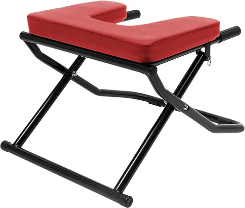 Miniatura 5 de Banco de inversión de yoga, banco plegable de yoga con almohadillas de poliuretano, soporte de cabeza, silla al revés para entrenamiento de Rojo