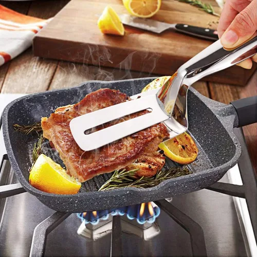 Miniatura 9 de AOOSY Pinzas para carne 304, pinza de cocción 3 en 1, espátula de doble cara, 10 pulgadas, multifuncional, de acero inoxidable, para alimentos
