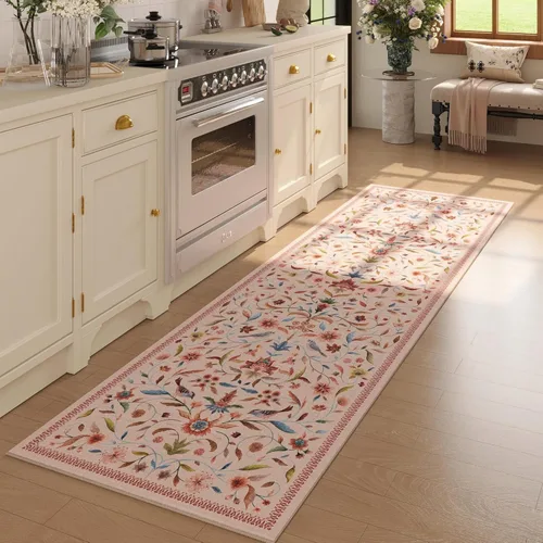 Miniatura 52 de Alfombra de entrada vintage con medallón floral de 2 x 3 pulgadas, lavable a máquina, alfombra de entrada de pelo bajo, suave, pequeña, alfombra
