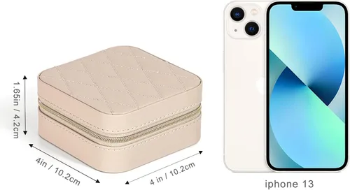 Miniatura 6 de KAMIER Joyeros pequeños para mujer Joyero portátil de viaje Caja organizadora de joyas de piel sintética para aretes, anillos, collares (beige)