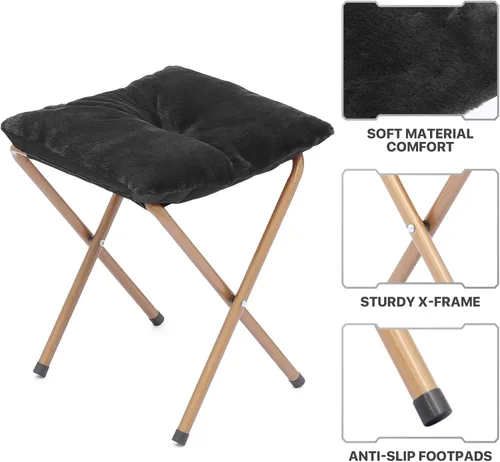 Miniatura 9 de MoNiBloom Silla redonda plegable de piel sintética para dormitorio, sala de estar, dormitorio, marco de metal plegable, de gran tamaño, cómoda, Negro