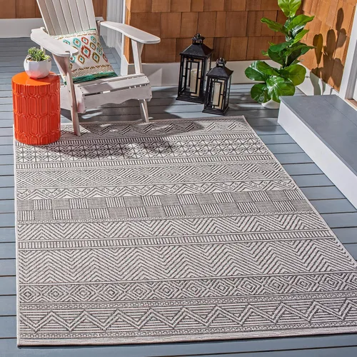 Miniatura 55 de SAFAVIEH Alfombra lavable para exteriores, colección Courtyard de 2.3 x 16 pies, color negro y gris, no desprende pelusa y de fácil limpieza, ideal
